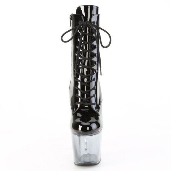 Clear Platform High Heel Lace Up Front Ankle Boots - Picture 3 of 5
